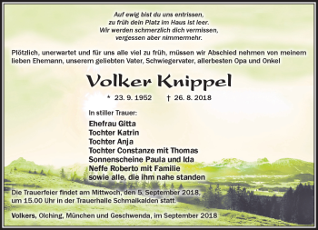 Traueranzeige von Volker Knippel von Südthüringer Presse