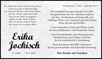 Traueranzeige von Erika Jockisch von Neue Presse Coburg
