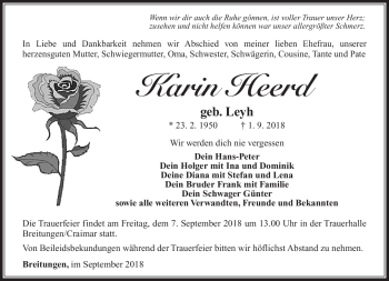 Traueranzeige von Karin Heerd von Südthüringer Presse