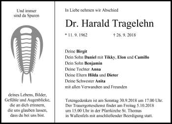 Traueranzeige von Dr. Harald Tragelehn von Neue Presse Coburg