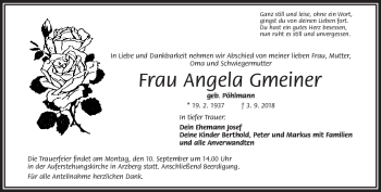 Traueranzeige von Angela Gmeiner von Frankenpost