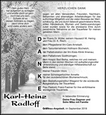 Traueranzeige von Karl-Heinz Radloff von Südthüringer Presse