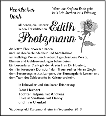 Traueranzeige von Edith Protzmann von Südthüringer Presse