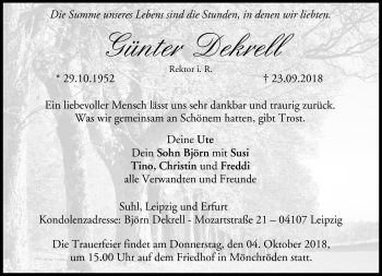 Traueranzeige von Günter Dekrell von Neue Presse Coburg