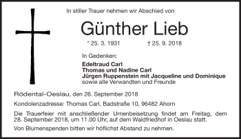 Traueranzeige von Günther Lieb von Neue Presse Coburg