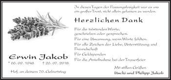 Traueranzeige von Erwin Jakob von Frankenpost