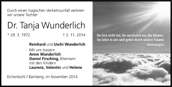 Traueranzeige von Tanja Wunderlich von Neue Presse Coburg