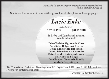 Traueranzeige von Lucie Enke von Südthüringer Presse