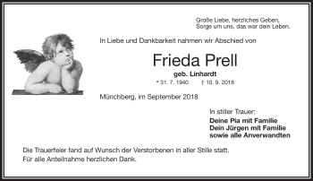 Traueranzeige von Frieda Prell von Frankenpost