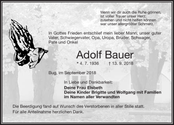 Traueranzeige von Adolf Bauer von Frankenpost