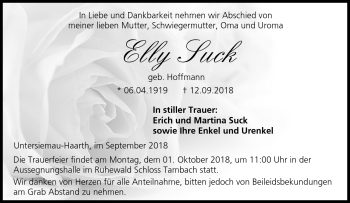 Traueranzeige von Elly Suck von Neue Presse Coburg