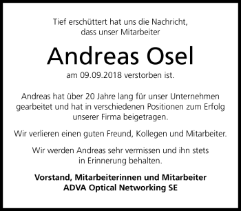 Traueranzeige von Andreas Osel von Südthüringer Presse