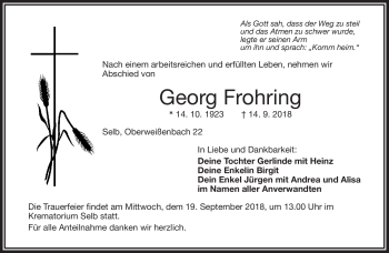 Traueranzeige von Georg Frohring von Frankenpost