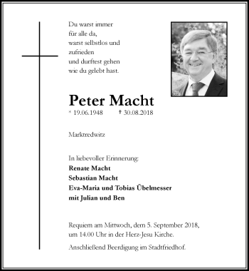 Traueranzeige von Peter Macht von Frankenpost