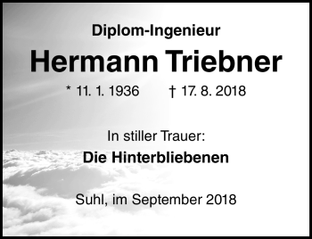 Traueranzeige von Hermann Triebner von Südthüringer Presse