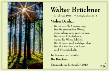 Traueranzeige von Walter Brückner von Südthüringer Presse