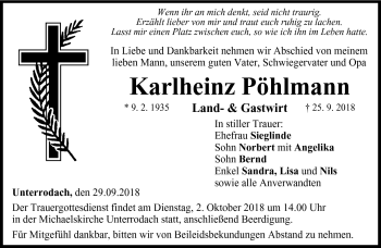 Traueranzeige von Karlheinz Pöhlmann von Neue Presse Coburg