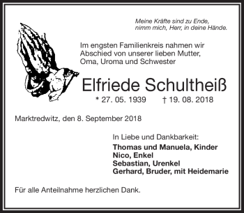 Traueranzeige von Elfriede Schneider von Frankenpost