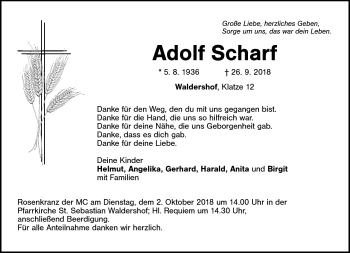 Traueranzeige von Adolf Scharf von Frankenpost