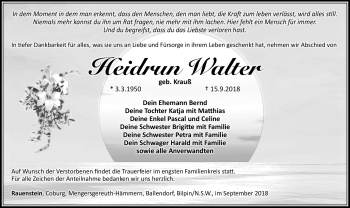 Traueranzeige von Heidrun Walter von Südthüringer Presse