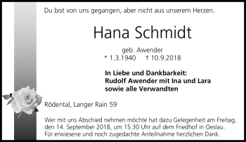 Traueranzeige von Hana Schmidt von Neue Presse Coburg