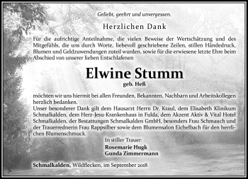 Traueranzeige von Elwine Stumm von Südthüringer Presse