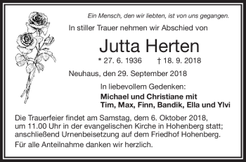 Traueranzeige von Jutta Herten von Frankenpost