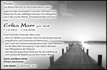 Traueranzeige von Erika Marr von Südthüringer Presse