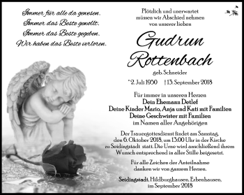 Traueranzeige von Gudrun Rottenbach von Südthüringer Presse