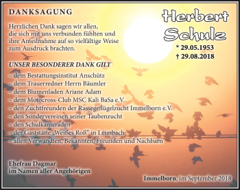 Traueranzeige von Herbert Schulz von Südthüringer Presse