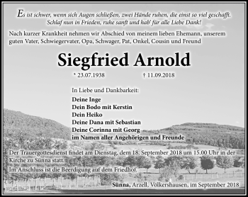 Traueranzeige von Siegfried Arnold von Südthüringer Presse