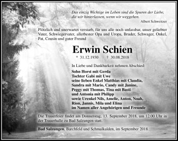 Traueranzeige von Erwin Schien von Südthüringer Presse