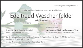 Traueranzeige von Edeltraud Weschenfelder von Neue Presse Coburg