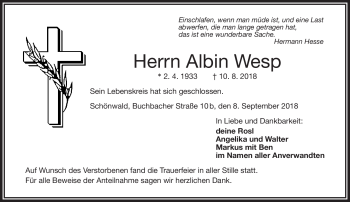 Traueranzeige von Albin Wesp von Frankenpost