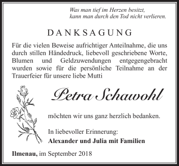 Traueranzeige von Petra Schawohl von Südthüringer Presse