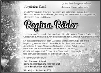 Traueranzeige von Regina Röder von Südthüringer Presse