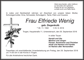 Traueranzeige von Elfriede Wenig von Frankenpost