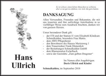Traueranzeige von Hans Ullrich von Südthüringer Presse