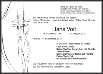 Traueranzeige von Hans Voit von Frankenpost