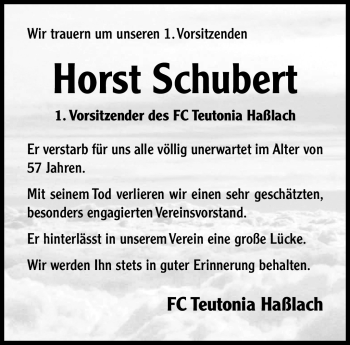 Traueranzeige von Horst Schubert von Neue Presse Coburg