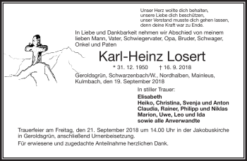 Traueranzeige von Karl-Heinz Losert von Frankenpost