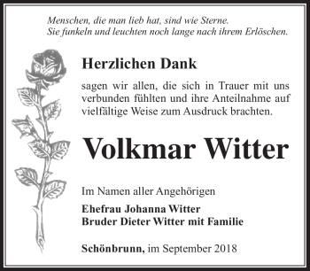 Traueranzeige von Volkmar Witter von Südthüringer Presse