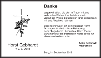 Traueranzeige von Horst Gebhardt von Frankenpost
