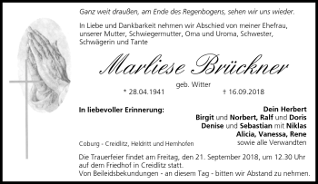 Traueranzeige von Marliese Brückner von Neue Presse Coburg