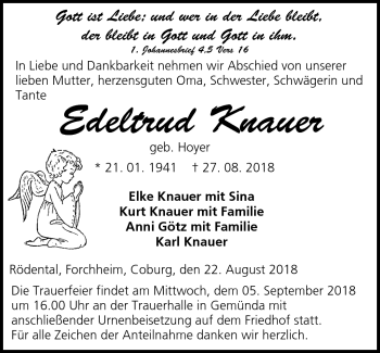 Traueranzeige von Edeltrud Knauer von Neue Presse Coburg