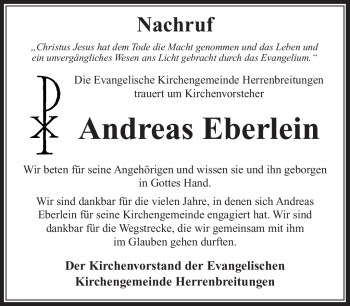 Traueranzeige von Andreas Eberlein von Südthüringer Presse