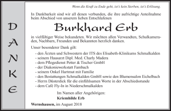 Traueranzeige von Burkhard Erb von Südthüringer Presse