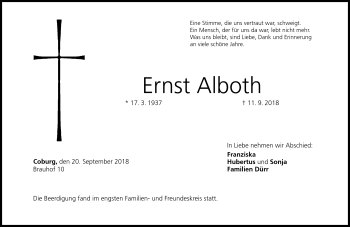 Traueranzeige von Ernst Alboth von Neue Presse Coburg