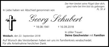 Traueranzeige von Georg Schubert von Neue Presse Coburg