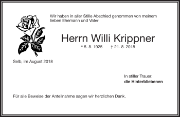 Traueranzeige von Willi Krippner von Frankenpost